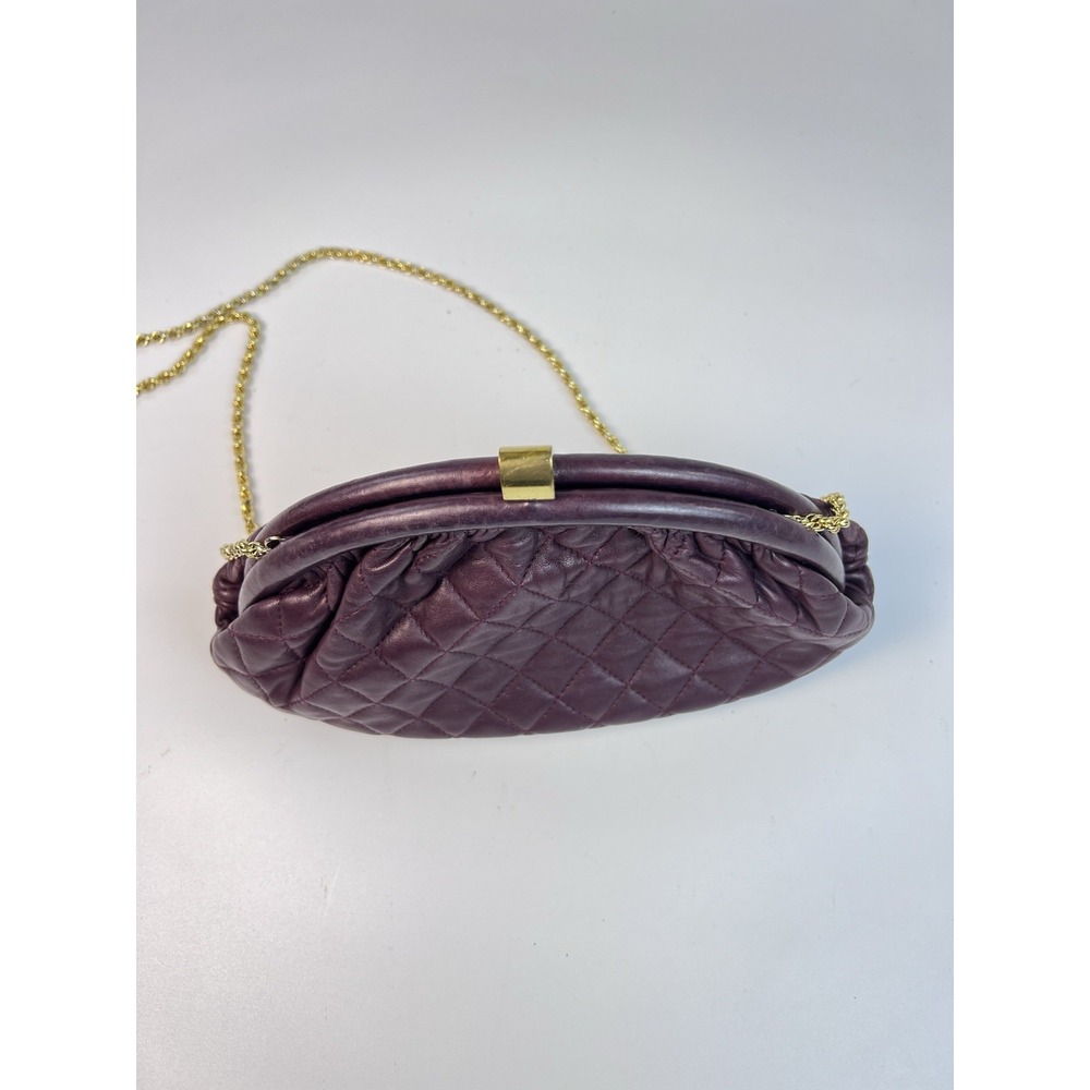 Vintage Jay Herbert New York Quilted Leather Kiss Lock Chain Crossbody Bag Plum - Picture 6 of 10